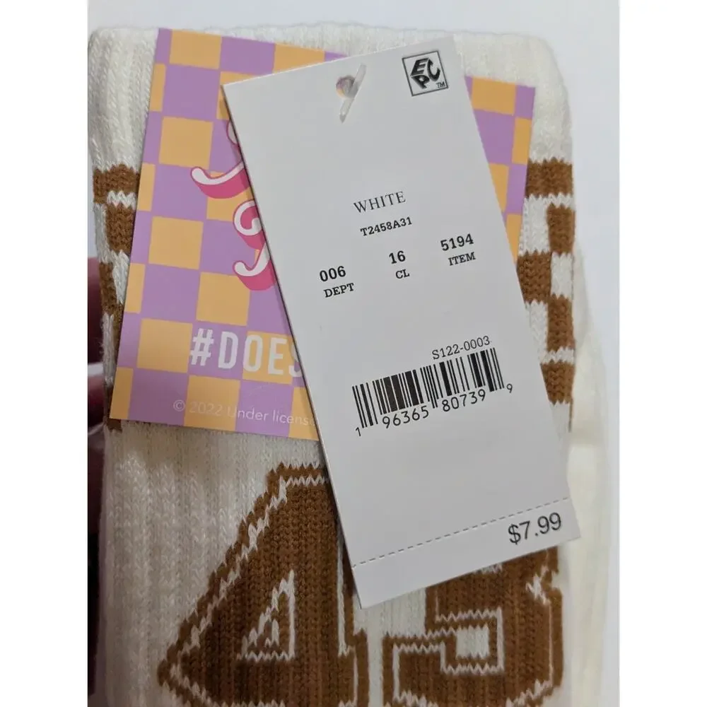 Ascot and Hart Womens One Size Crew Socks #43 Retro 70s Ivory Brown Checkerboard